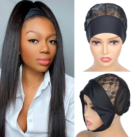 Headband Wig Cap for Edges - Stretch Weaving Cap with Adjustable Band