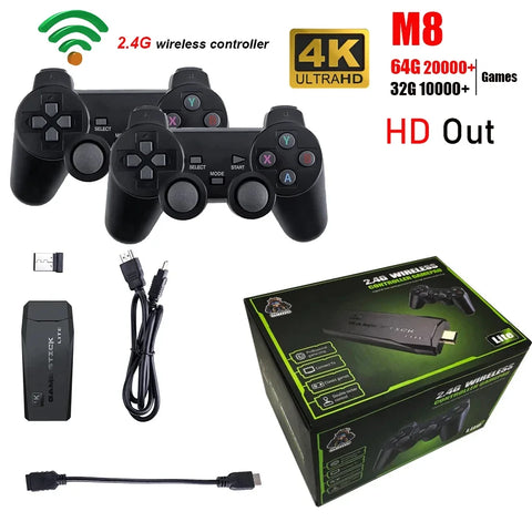 4K HD Retro Video Game Console w/ 2 Wireless Controllers, 20,000 Games, 64GB - Gift for Boys