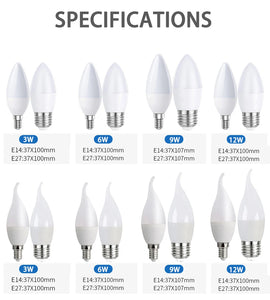 10-Pack E14 E27 LED Candle Bulbs 220V 3W-9W Chandelier Lamp Bedroom Energy Saving Decor Lights