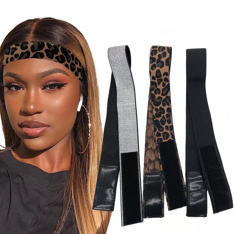 3-Piece Adjustable Wig Elastic Bands Set: Silvery, Leopard, Black Lace for Laying and Melting Edges