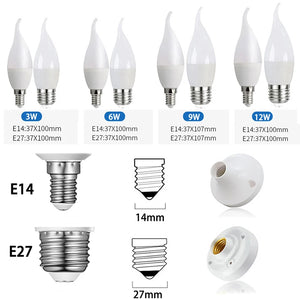 10-Pack E14 E27 LED Candle Bulbs 220V 3W-9W Chandelier Lamp Bedroom Energy Saving Decor Lights