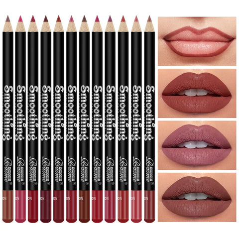 12-Color Matte Waterproof Lip Liner Set for Long-Lasting Wear