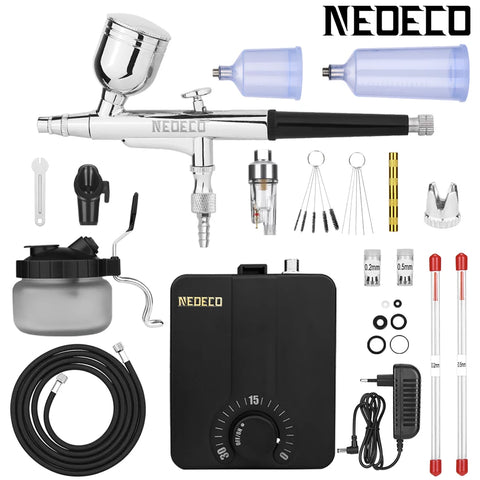 Dual-Action Airbrush Kit 30psi High-Pressure Auto Stop Stepless Compressor for Model Painting, Makeup, Nails