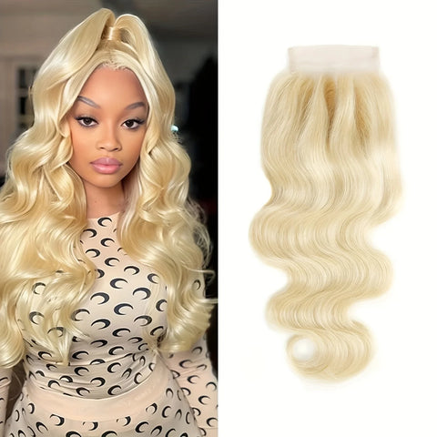613 Blonde Body Wave 4x4 Lace Closure Human Hair Brazilian Remy Transparent Swiss Lace with Baby Hair
