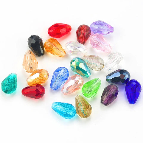 Crystal Teardrop Glass Beads 6x8mm, 8x10mm Loose Spacer for DIY Jewelry Making, 24 Colors