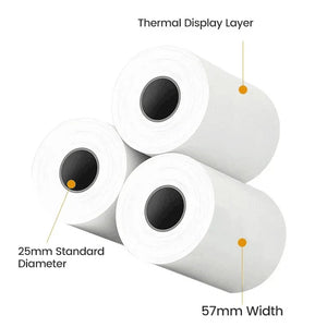 10 Rolls 57x25mm Thermal Photo Paper for Inkless Printing Cameras - White Non-Adhesive Label Rolls