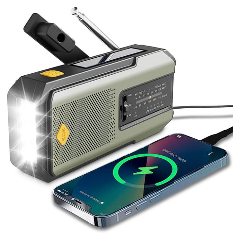Emergency Weather Radio Hand Crank Solar USB Charger FM/AM/WB 2000mAh Power Bank LED Flashlight Torch