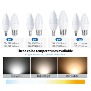 10-Pack E14 E27 LED Candle Bulbs 220V 3W-9W Chandelier Lamp Bedroom Energy Saving Decor Lights