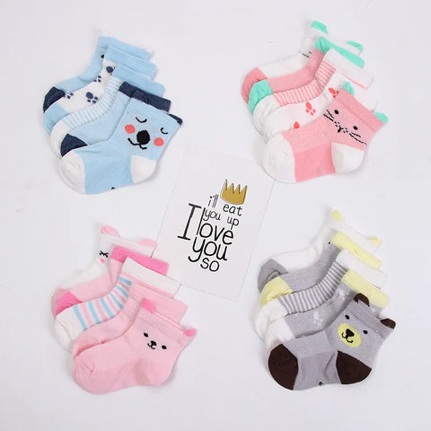 5-Pack Baby Socks Cotton Mesh for Newborn to 24M - Cute Cartoon Design, Soft & Breathable