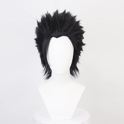 FF7 Zack Fair Cosplay Wig - Short Black Slicked Back Heat Resistant Synthetic Hair + Free Wig Cap