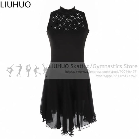 Adult Black Figure Skating Dress - High Elasticity Spandex for Training & Competition