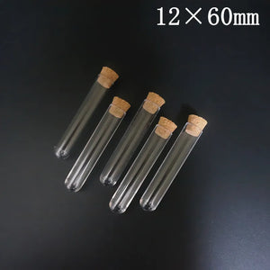 100pcs Clear Plastic Test Tubes with Corks, 12-25mm, Round Bottom Candy Party Favors, Wedding Vials