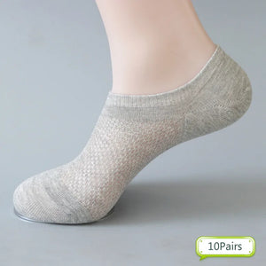 10 Pairs Men's Breathable Mesh No Show Socks - Summer Casual Thin Cotton Invisible Socks
