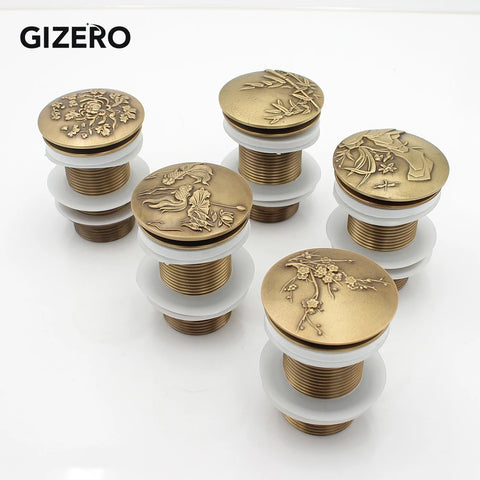 Antique Brass Carved Pop Up Bathroom Sink Drain Stopper Vanity Basin Waste Clic-Clac Zr2023