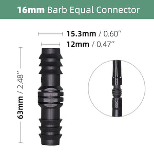 10-Pack 16mm Hose Connectors for 1/2" Drip Irrigation Watering Systems