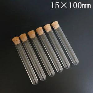 100pcs Clear Plastic Test Tubes with Corks, 12-25mm, Round Bottom Candy Party Favors, Wedding Vials