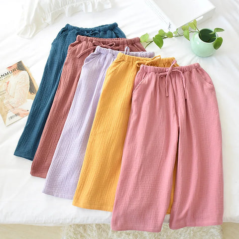 2025 Summer Cotton Crepe Pants: Large Size, Loose Fit, Multicolor, Couples Homewear – Men's Cropped & Women's Shorts
