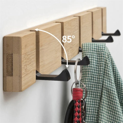 Foldable Bamboo Coat Rack Wall-Mounted Hat Hook Hanger for Hallway, Bedroom, Kitchen, Bathroom
