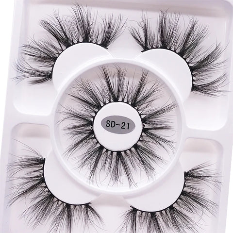 3D Mink Eyelash Set - Natural Volume Lash Extensions, Pack of 3 Pairs