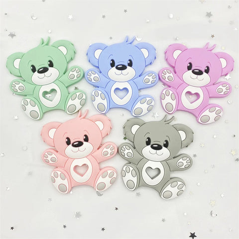 Bear Silicone Baby Teether Rodent Chewable Beads, Nursing Pendant Necklace, Baby Teething Toy