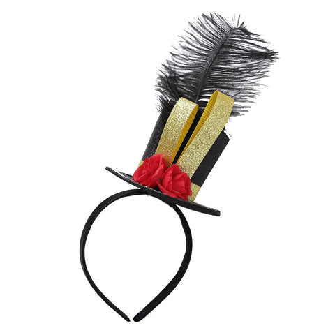 Girls Circus Ringmaster Steampunk Headband with Feather Rose for Halloween & Carnival