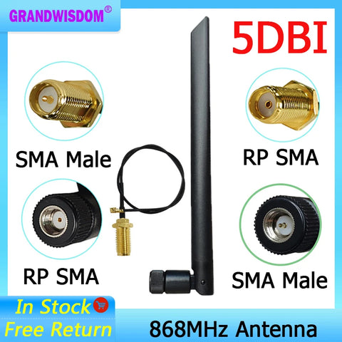 868/915MHz Antenna for LoRa PBX 5dBi RP-SMA Connector GSM 21cm with SMA Male/u.fl Pigtail Cable