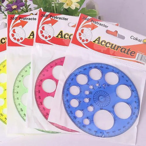 360 Degree Round Protractor Template Ruler - Transparent Circle for Office & School Drafting Supplies
