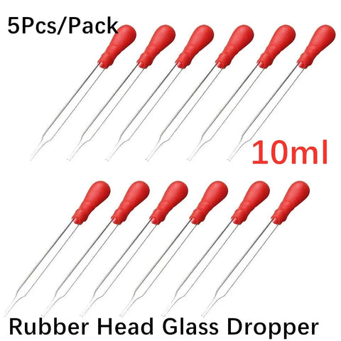 5-Pack 10ml Glass Droppers with Red Rubber Top for Lab & Medicine Use