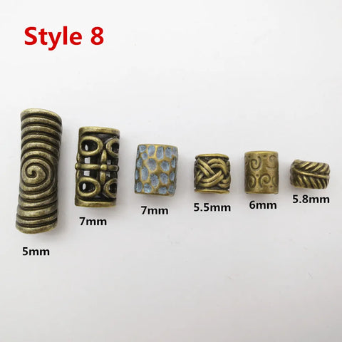 6pcs Viking Rune Bronze Hair Beads Dreadlock Rings Braid Tube Beard Accessories