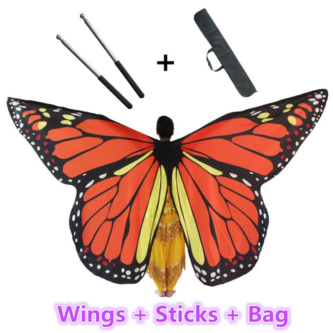 Colorful Belly Dance Butterfly Wings with Sticks & Bag for Kids and Adults Costume