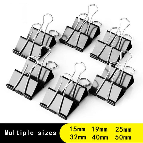 10pcs Black Metal Binder Clips 19-51mm Foldback Paper Clamps Office School Stationery
