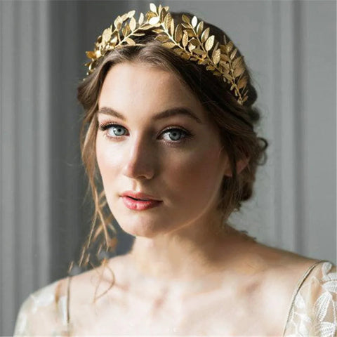 Gold Leaf Wedding Hair Accessories Greek Roman Bride Headband Tiaras Crown Jewelry