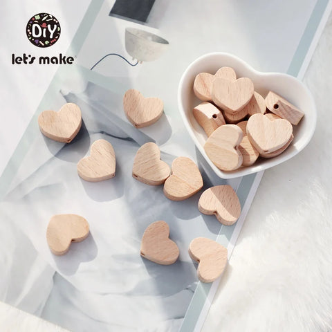10pc Baby Teether Wooden Beads BPA-Free Heart Animal Shape DIY Pacifier Chain Accessories