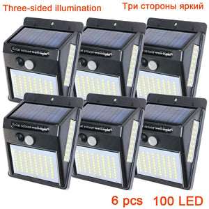 100 LED Solar Motion Sensor Street Light, Sunlight Control, 3-Sided, Outdoor Yard Path Home Garden Lamp