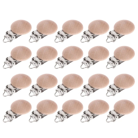 Baby Wooden Pacifier Clips | Dummy Holder | Beech Wood Soother Clasp | Metal Set 10/20/30pcs | Natural Baby Feeding Accessories