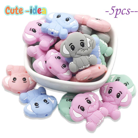 5pcs BPA Free Silicone Elephant Teether Beads for DIY Baby Pacifier Chains