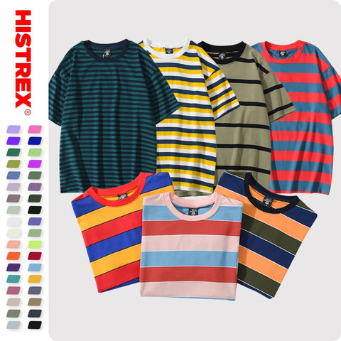 50 Colors Stripe 100% Cotton Unisex T-Shirt Summer Vintage Harajuku Tee 200g