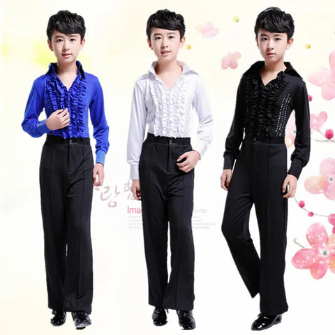 Boys Black Sequined Latin Dance Outfit Kids Salsa Ballroom Competition Attire