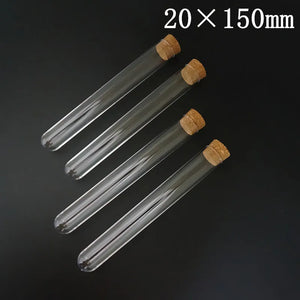 100pcs Clear Plastic Test Tubes with Corks, 12-25mm, Round Bottom Candy Party Favors, Wedding Vials