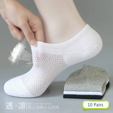 10 Pairs Men's Breathable Mesh No Show Socks - Summer Casual Thin Cotton Invisible Socks