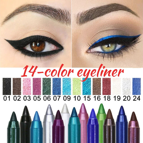 14-Color Waterproof Long-lasting Eyeliner Set for Bold Eye Looks