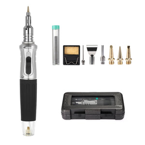 10-in-1 Cordless Butane Gas Soldering Iron Kit with Self-Ignition, Welding Torch Pen, Lighter, Spray Gun, Case Set