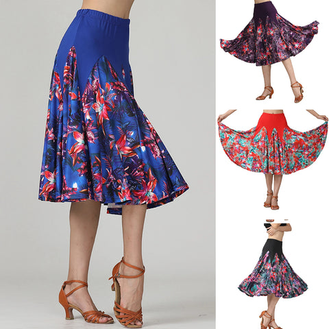 Elegant Women's Latin Ballroom Dance Skirt - Long Swing Floral Tango Waltz Cha Cha Party Dress