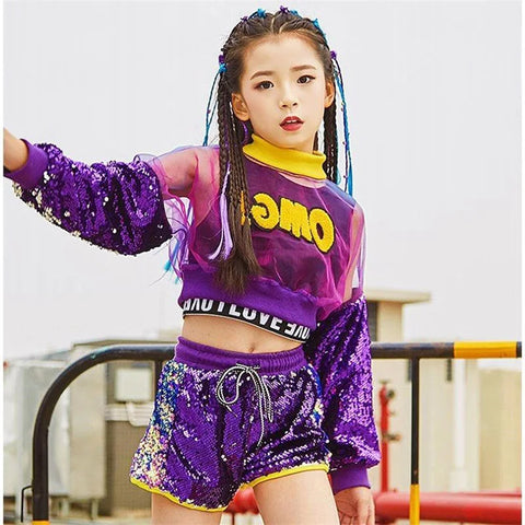 3pcs Girls Jazz Dance Costume Set - Sequin Hip Hop Stage Wear for Kids