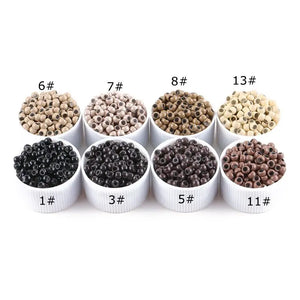 1000pcs Nano Ring Hair Extensions Micro Beads 3mm Small Silicone Links Brown
