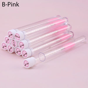 10-Pack Pink Eyelash & Brow Spoolie Brushes: Reusable for Extensions & Mascara