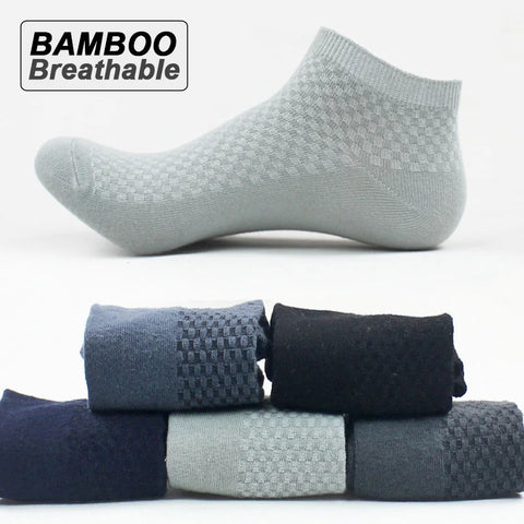 5 Pairs Men's Bamboo Fiber Ankle Socks - Breathable Business Short Socks, Large EU 39-48