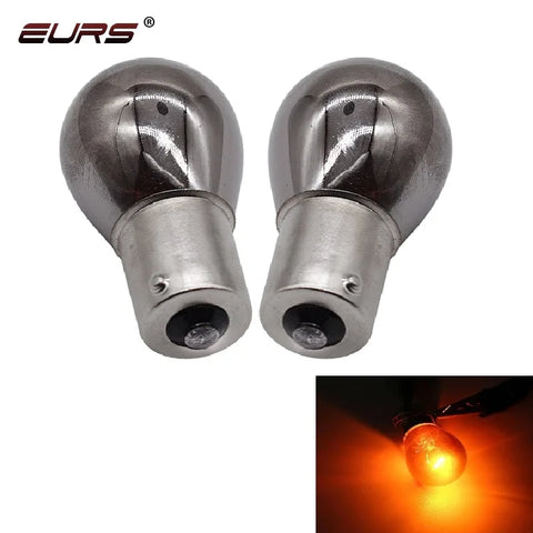 2pcs 1156 581 Bau15s Py21w Chrome Silver Amber Rear Indicator Turn Signal Tail Brake Light Bulbs 12V