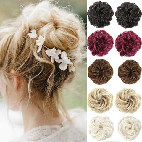 Curly Messy Synthetic Hair Bun Chignon Scrunchie High Temp Fiber Hairpiece Elastic Band