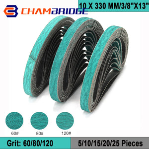 10 Pack 3/8"x13" Sanding Belts, 330mm Abrasive Tool for Wood, Metal, Furniture Polishing, Grinding, Grit 60/80/120